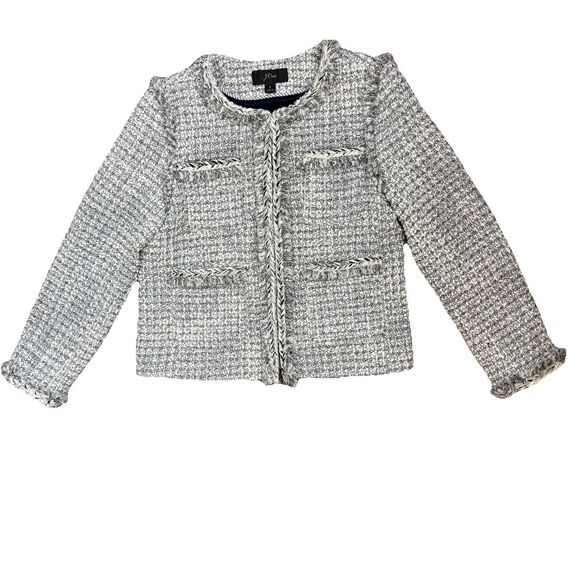 J. Crew Textured Wool Blend Tweed Blazer Fringe Career Womens Size 4 - Picture 1 of 13